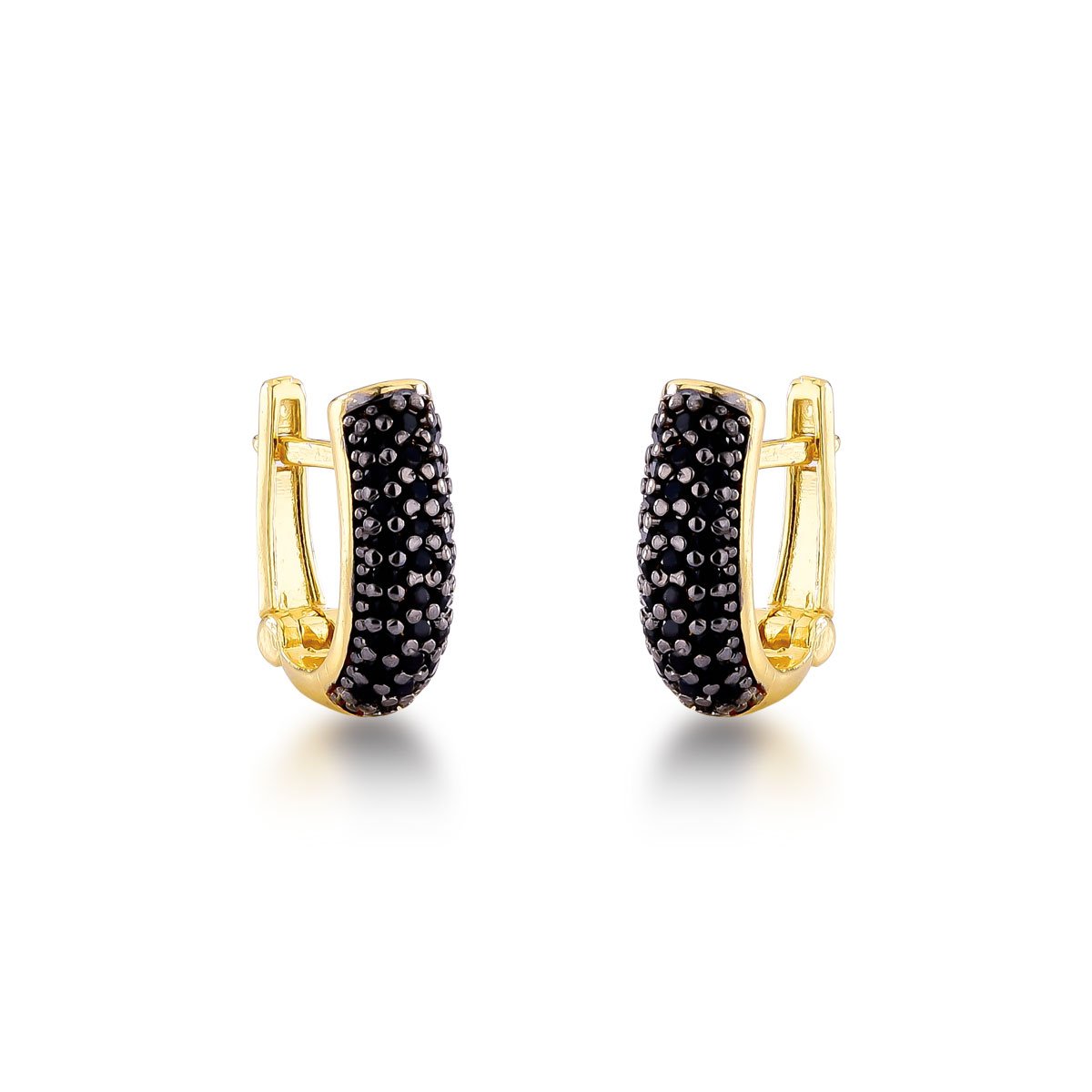 Argola Micros Zircônias Negras Banhado a Ouro 18k