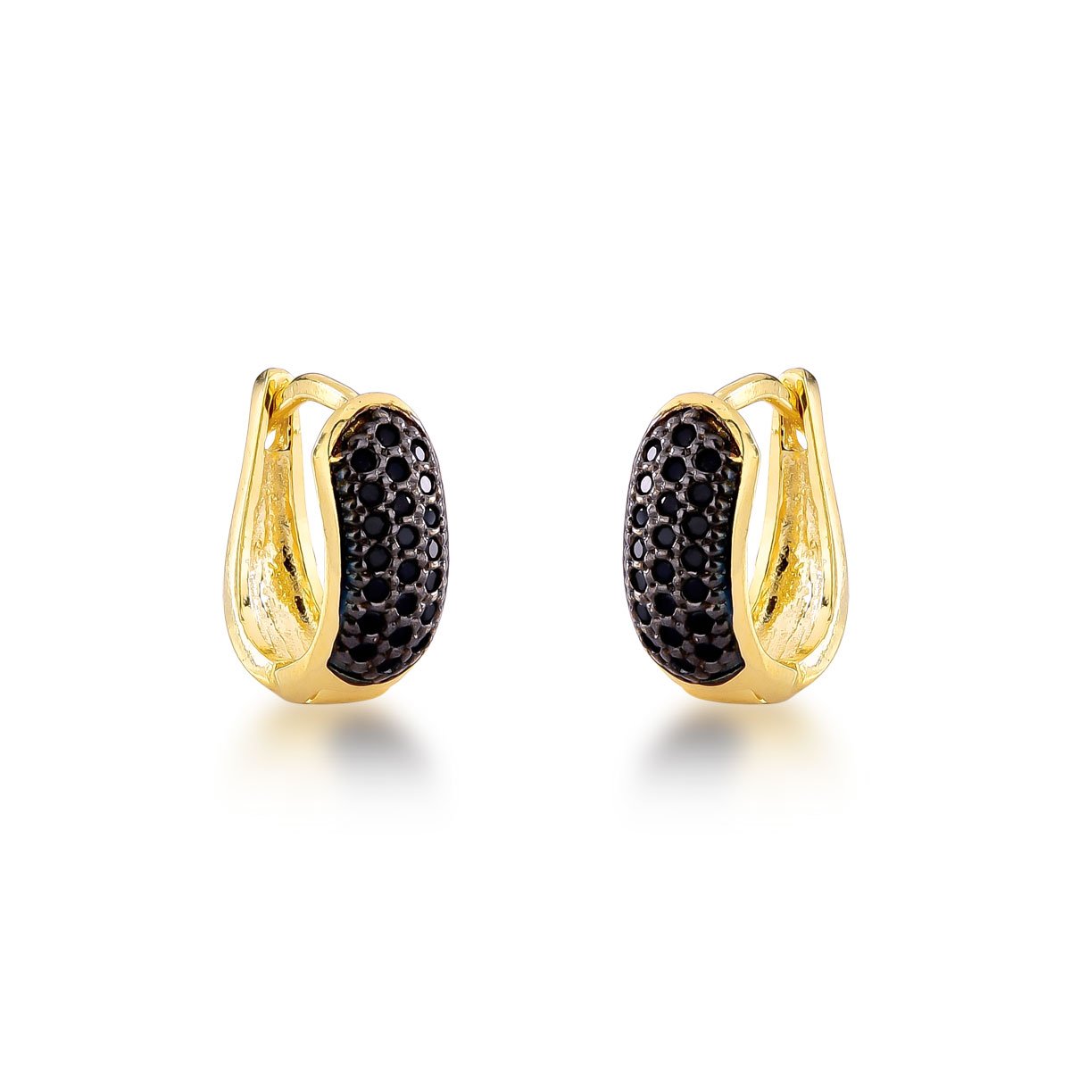 Argola Micros Zircônias Negras Banhado a Ouro 18k