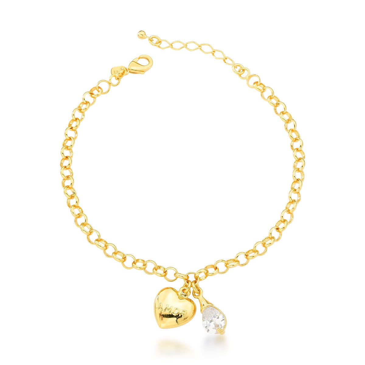 Pulseira Amor e Gota Banhado a Ouro 18k