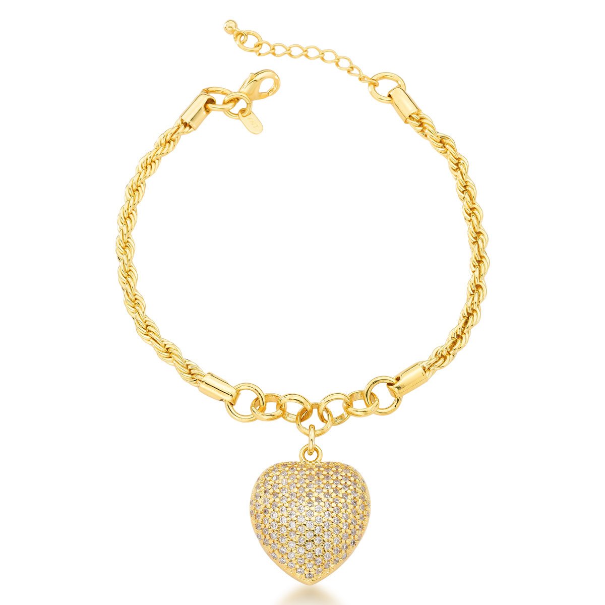 Pulseira Coração Micro Zircônias Banhado a Ouro 18k