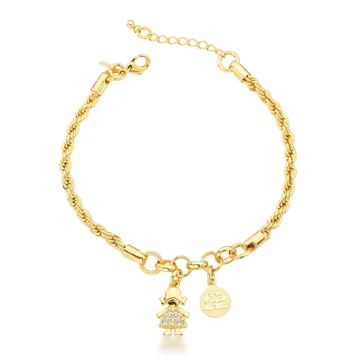 Pulseira Menina e São Miguel Banhado a Ouro 18k