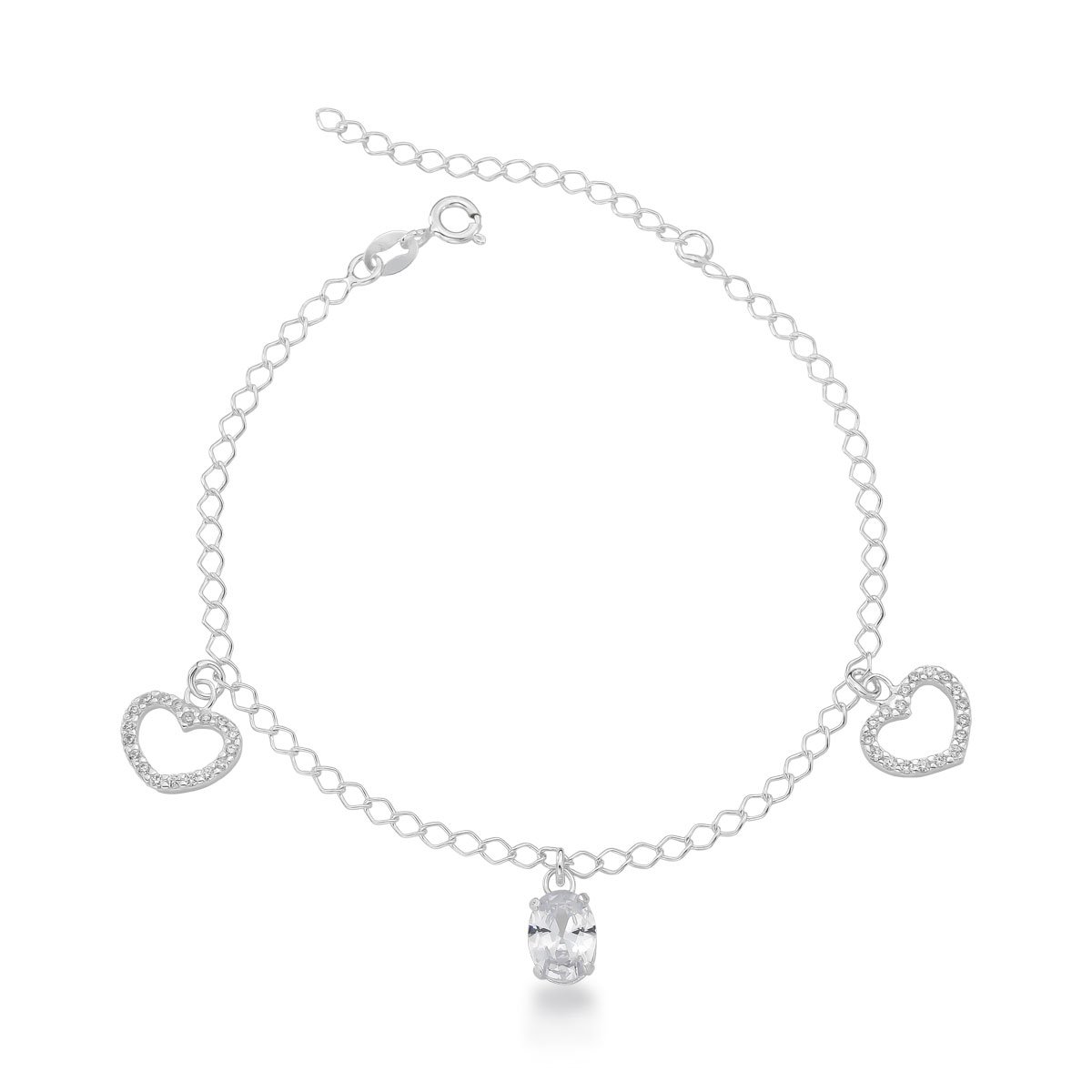 Pulseira Corações e Zircônia Prata 925