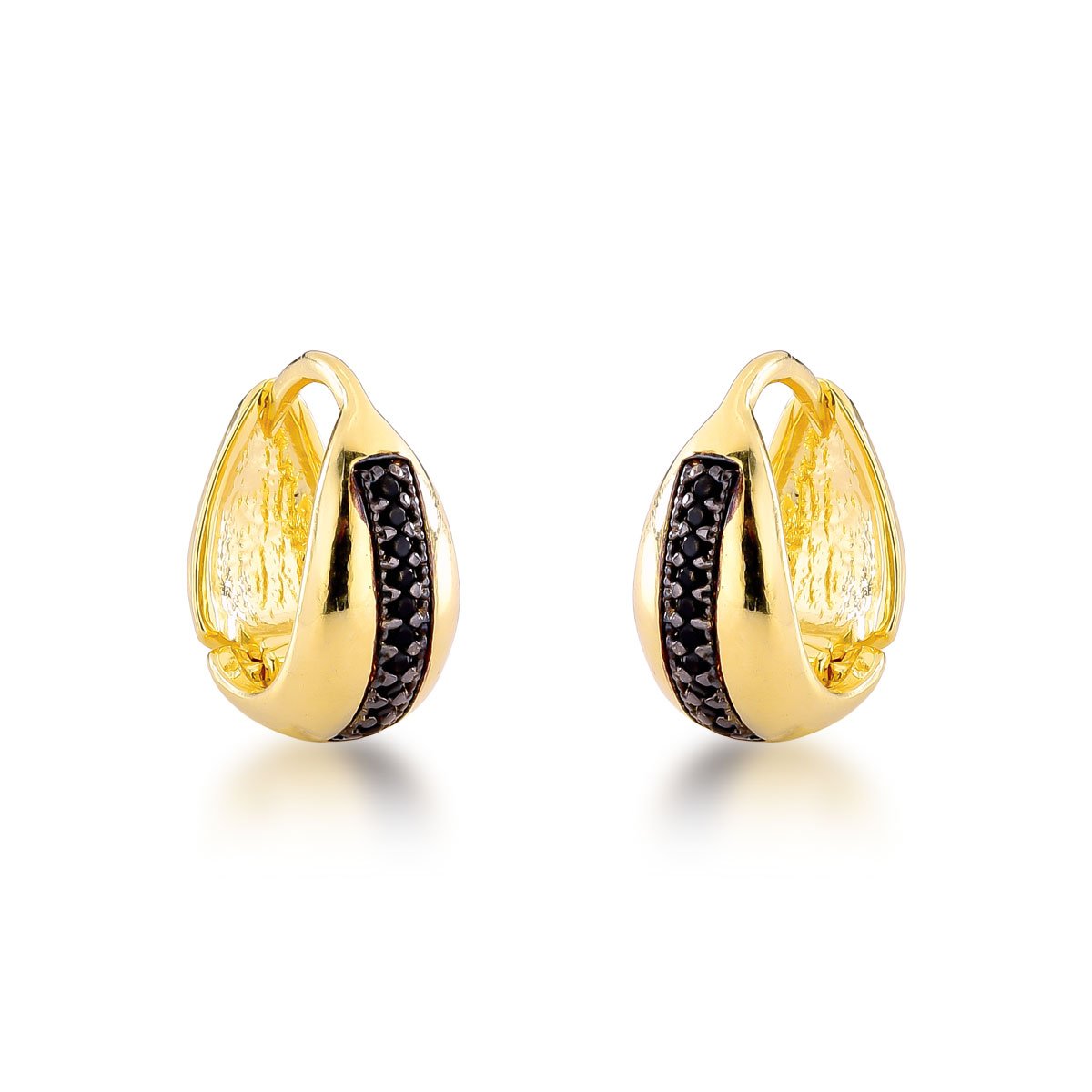 Argola Micros Zircônias Negras Banhado a Ouro 18k