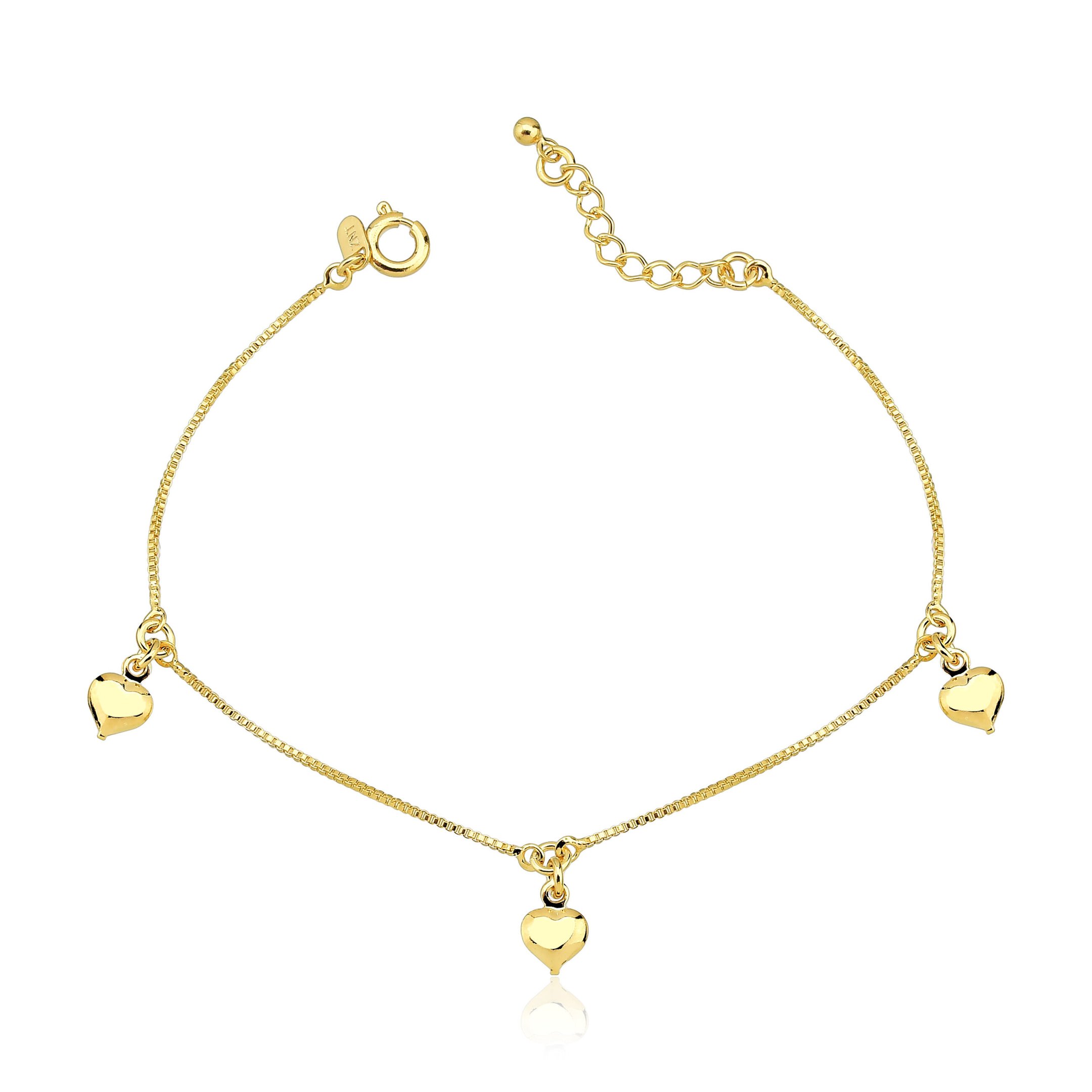 Pulseira Corações Banhado a Ouro 18k