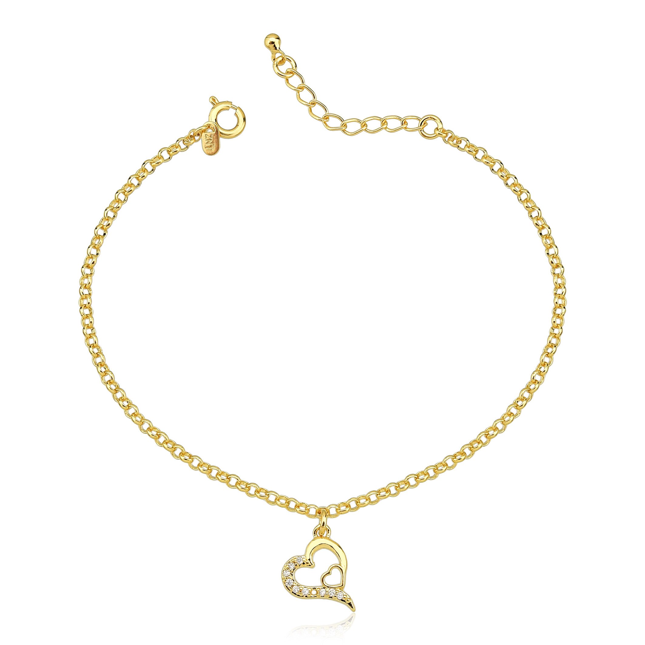 Pulseira Corações Micros Zircônias Banhado a Ouro 18k