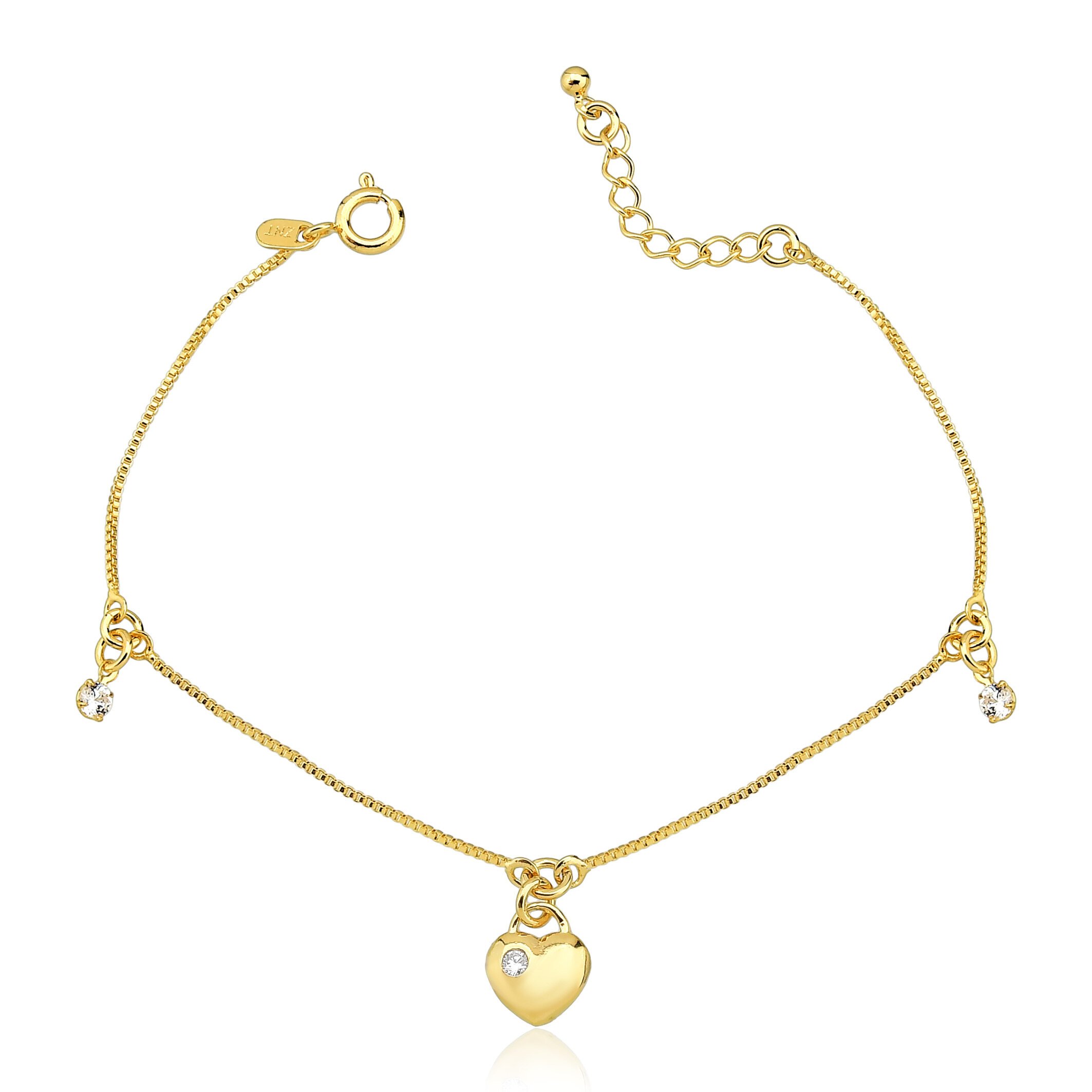 Pulseira Coração e Zircônias Banhado a Ouro 18k
