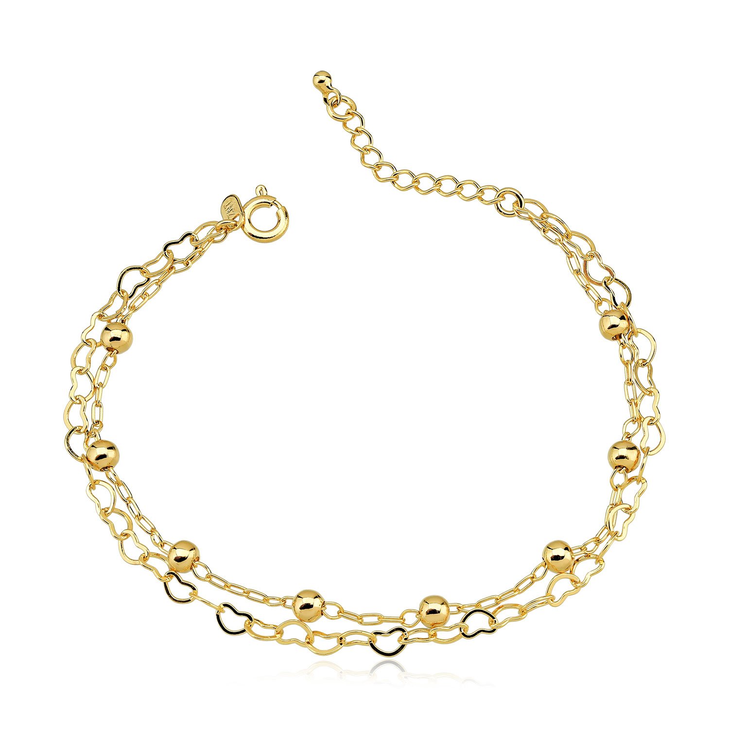Pulseira Dupla Elo Coração Banhado a Ouro 18k