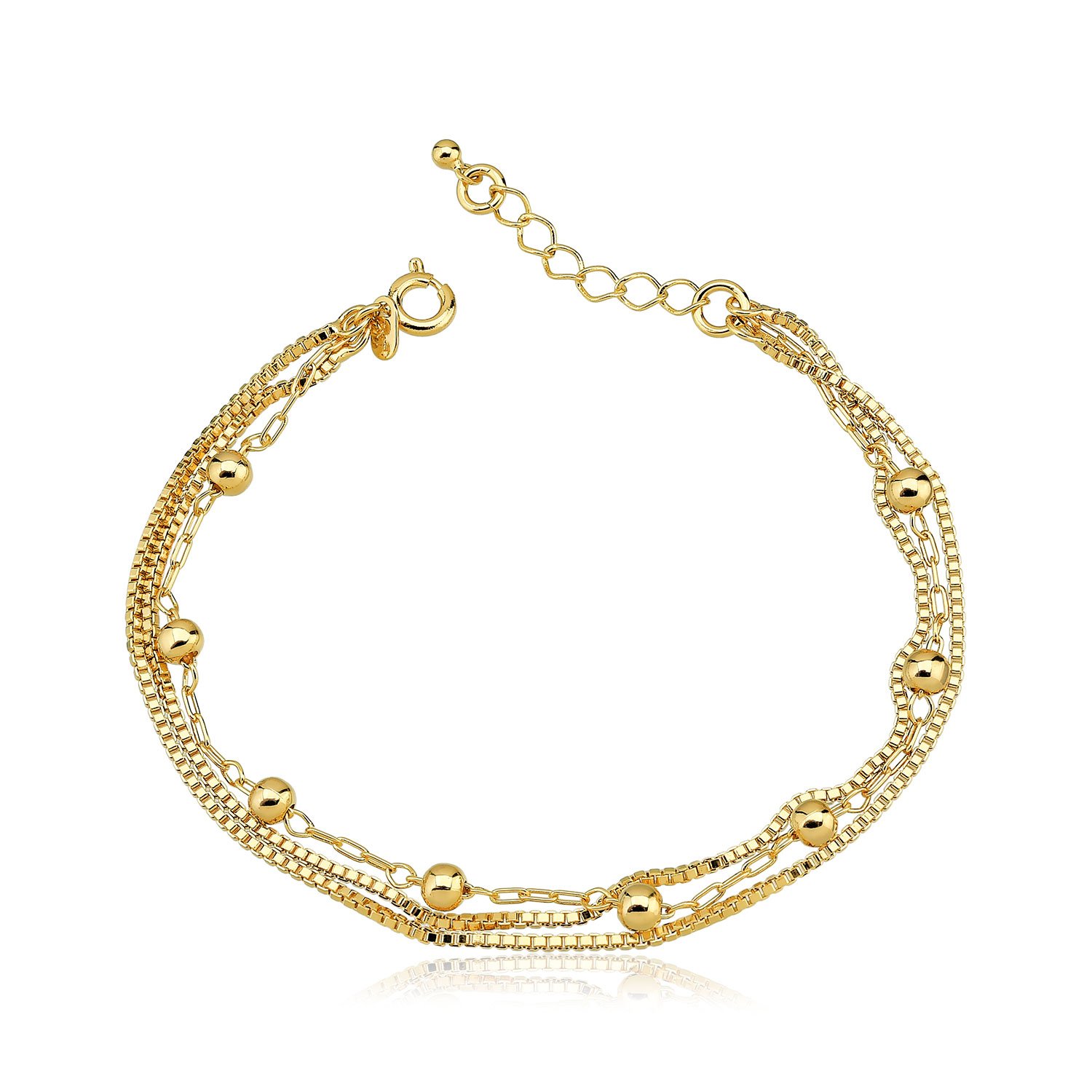 Pulseira Tripla Bolinha Banhado a Ouro 18k