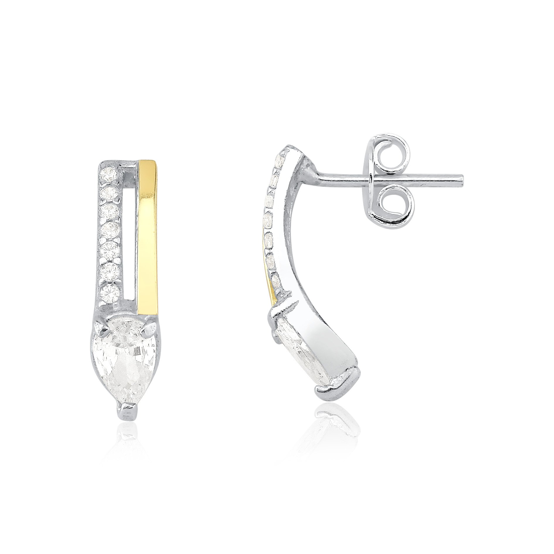 Brinco Zircônia Gota 4x6 Filete de Ouro e Prata 925
