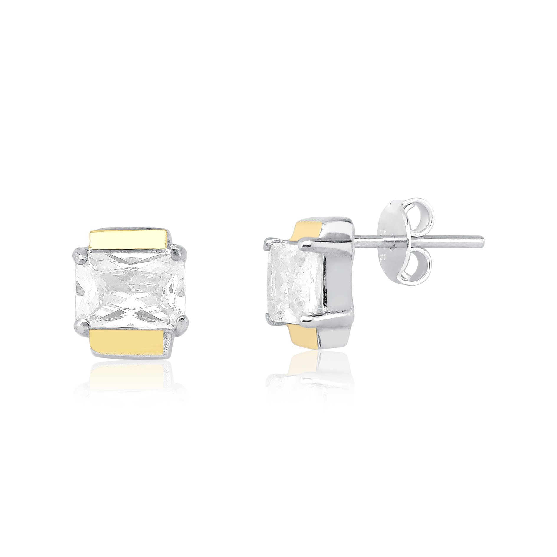 Brinco Zircônia Octogonal 5x7 Filete de Ouro e Prata 925