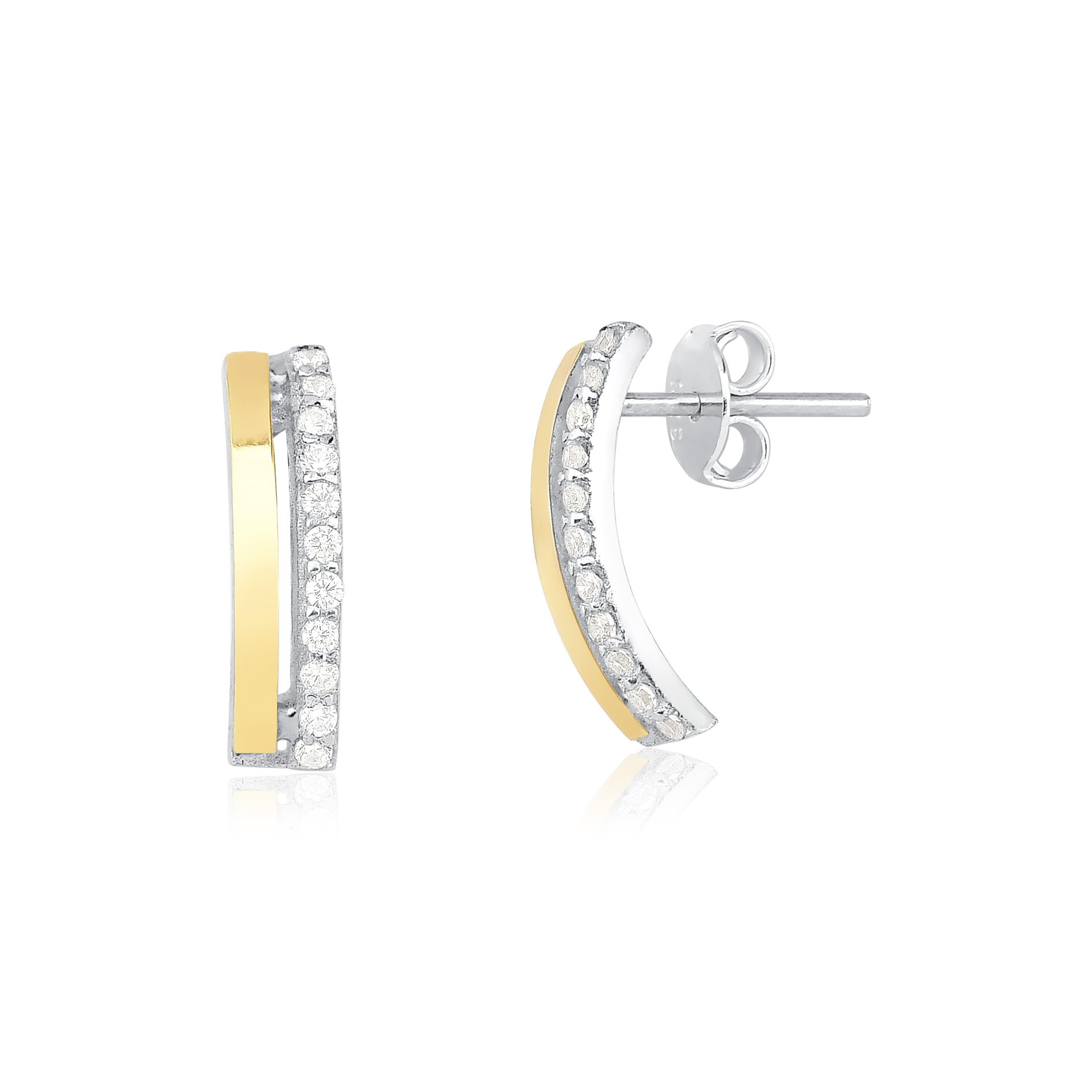 Brinco Zircônia Filete de Ouro e Prata 925