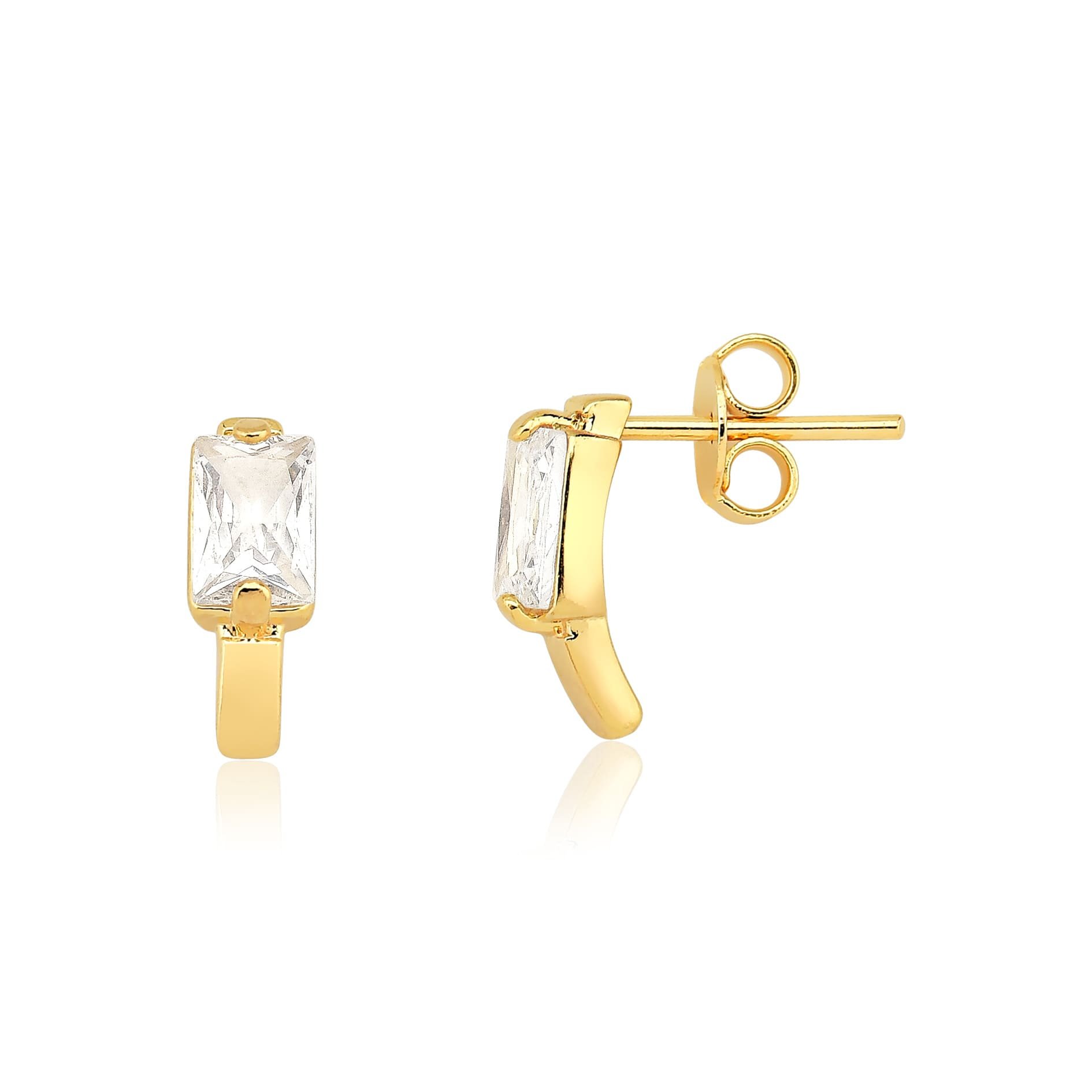 Brinco Zircônia Baguete 4x6 Banhado a Ouro 18K