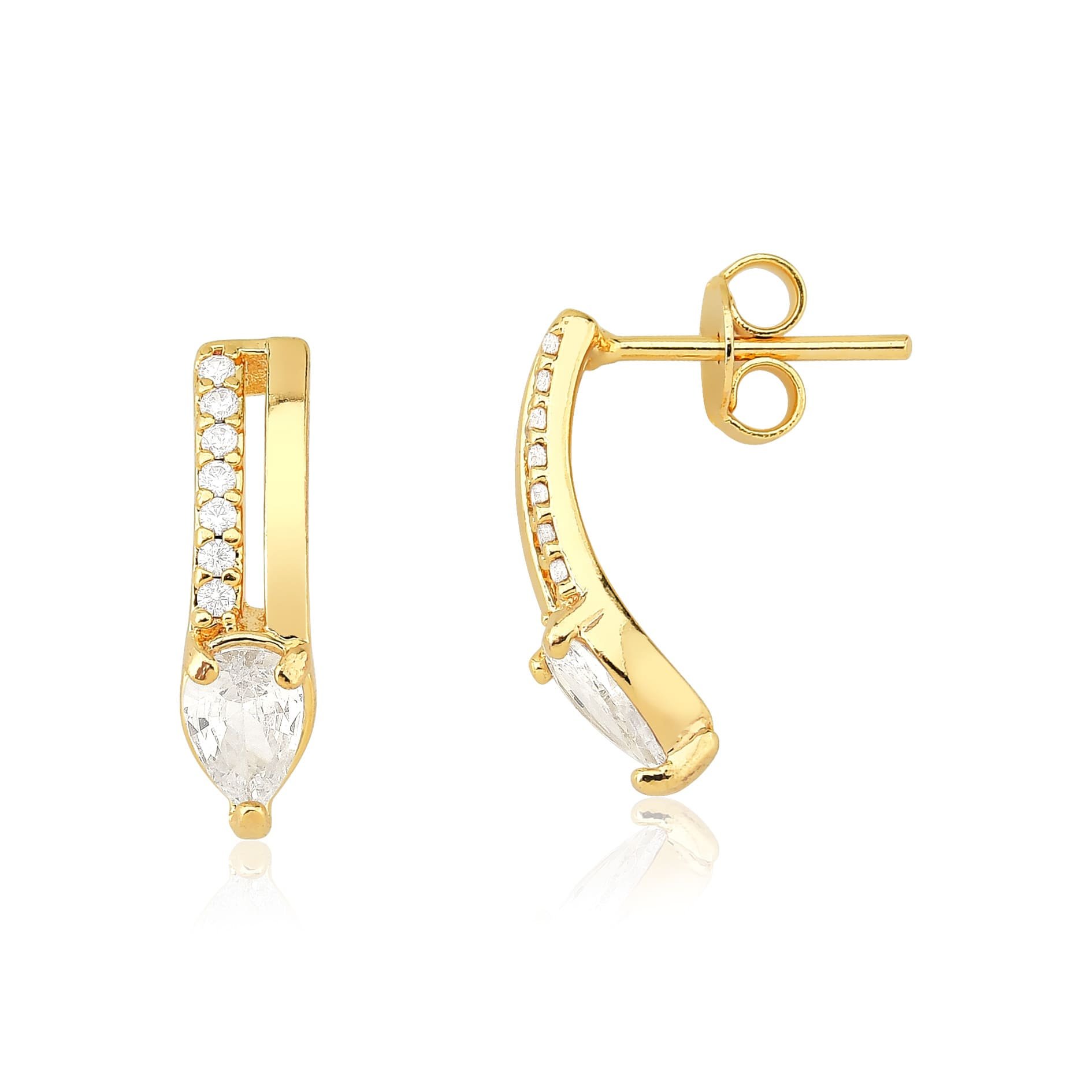 Brinco Zircônia Gota 4x6 Banhado a Ouro 18K