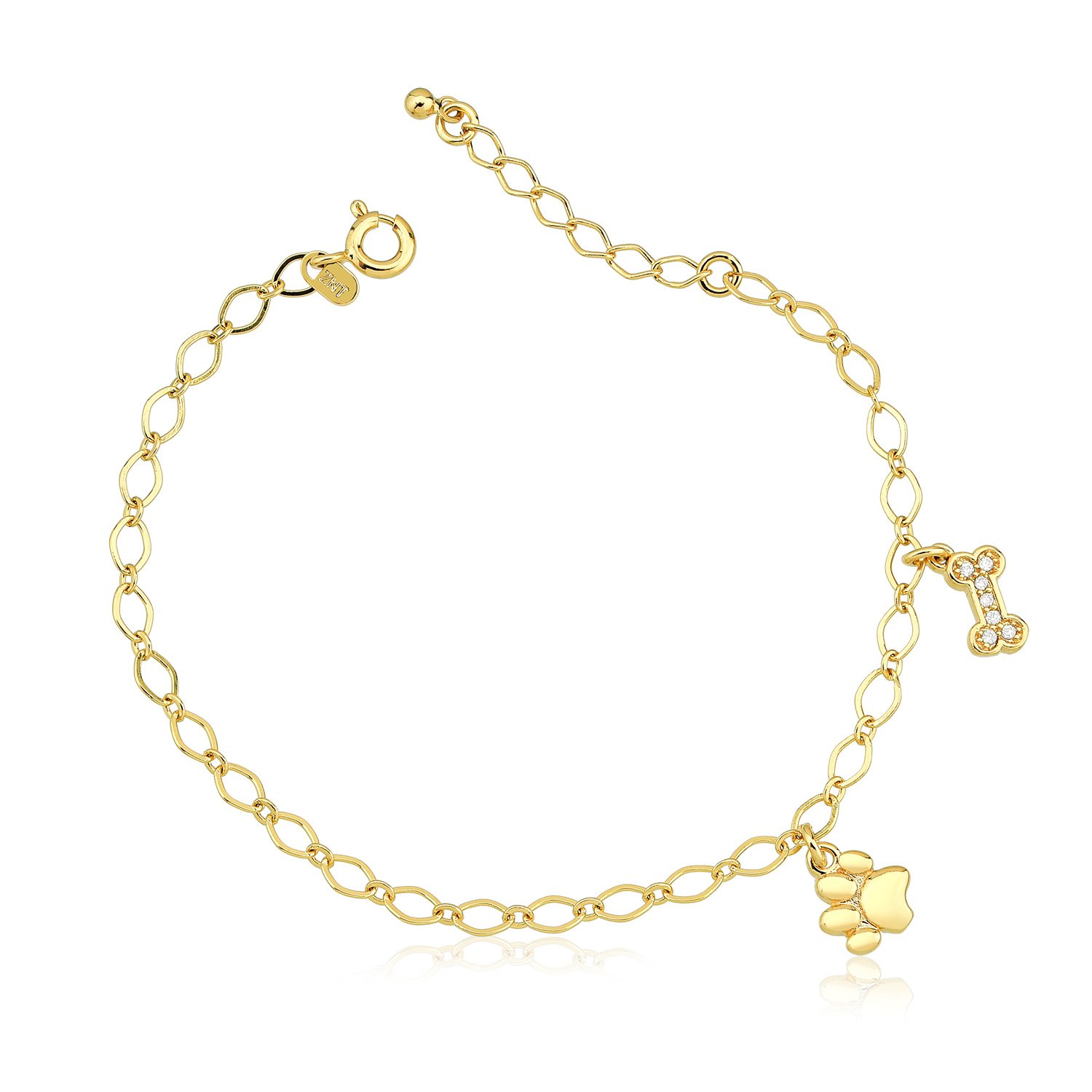 Pulseira Elos Pingente Patinha e Ossinho Banhado Ouro 18k