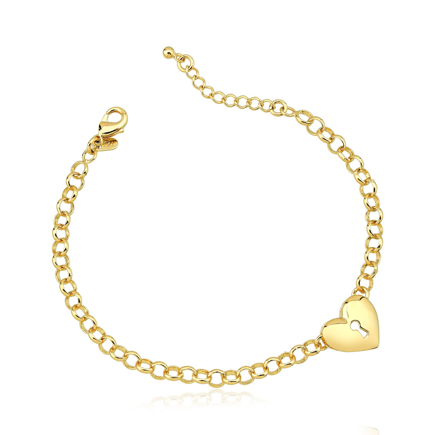 Pulseria Elo Português Coração Cadeado Banhado Ouro 18k