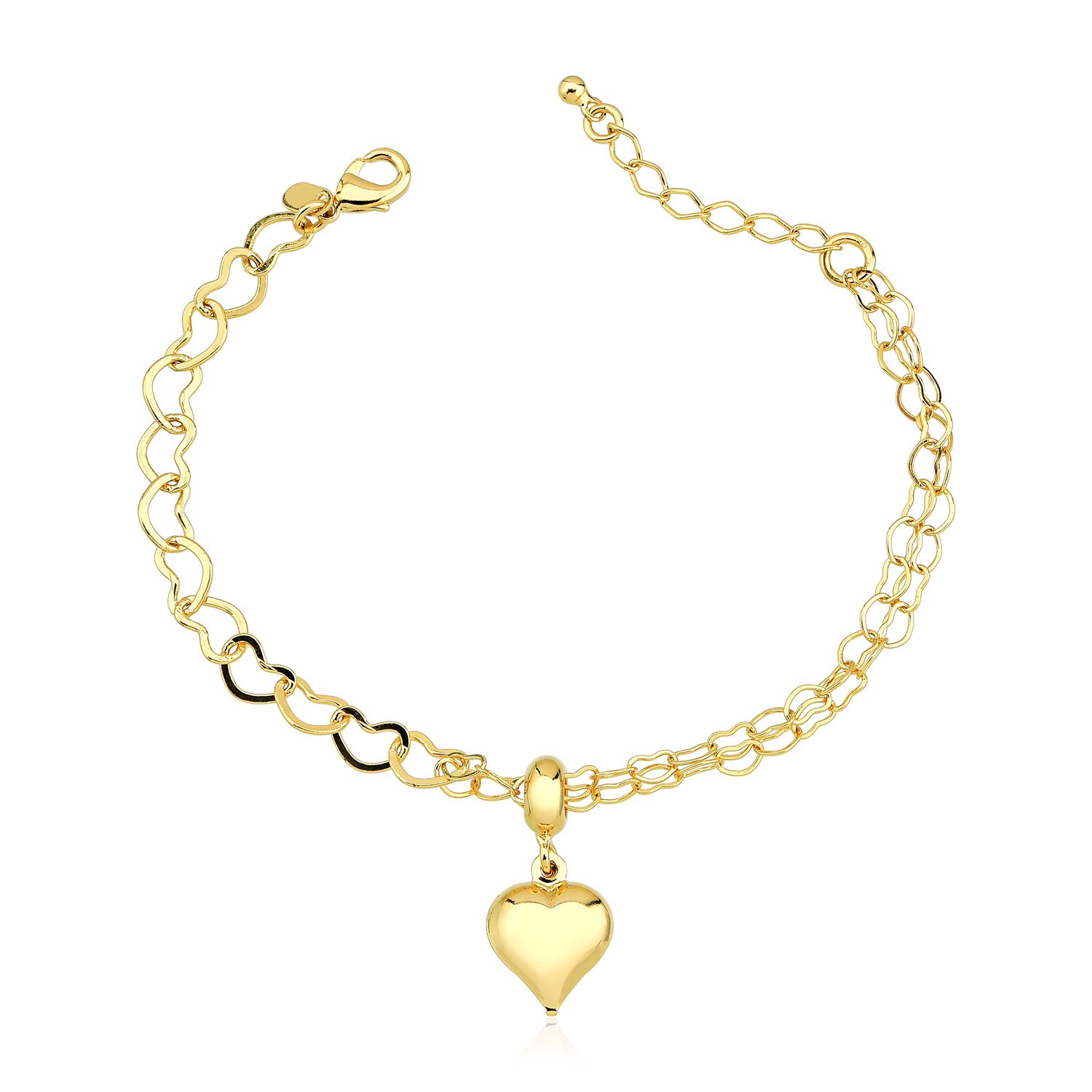 Pulseria Elos Corações Pingente Coração Banhado Ouro 18k