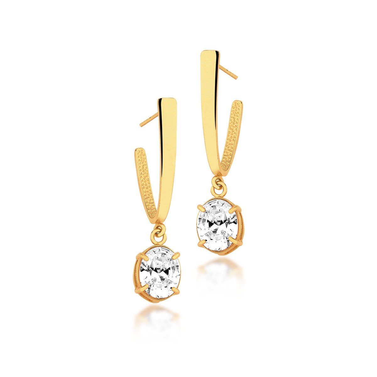 Brinco Zircônia Oval Banhado a Ouro 18k