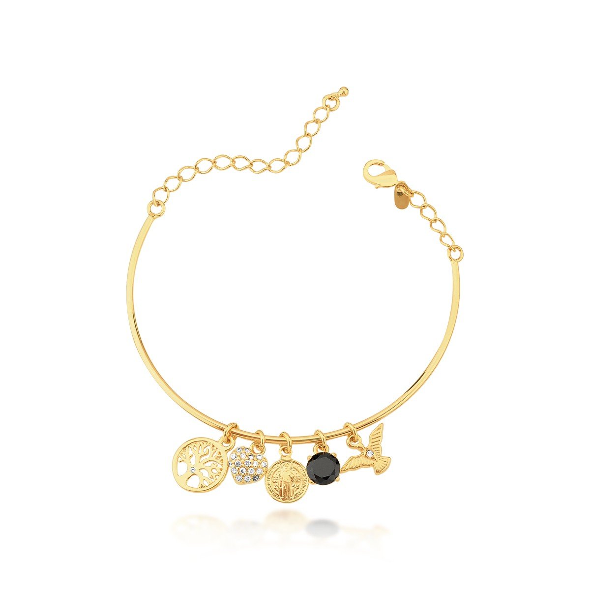 Pulseira Aro 5 Pingentes Banhado a Ouro 18k