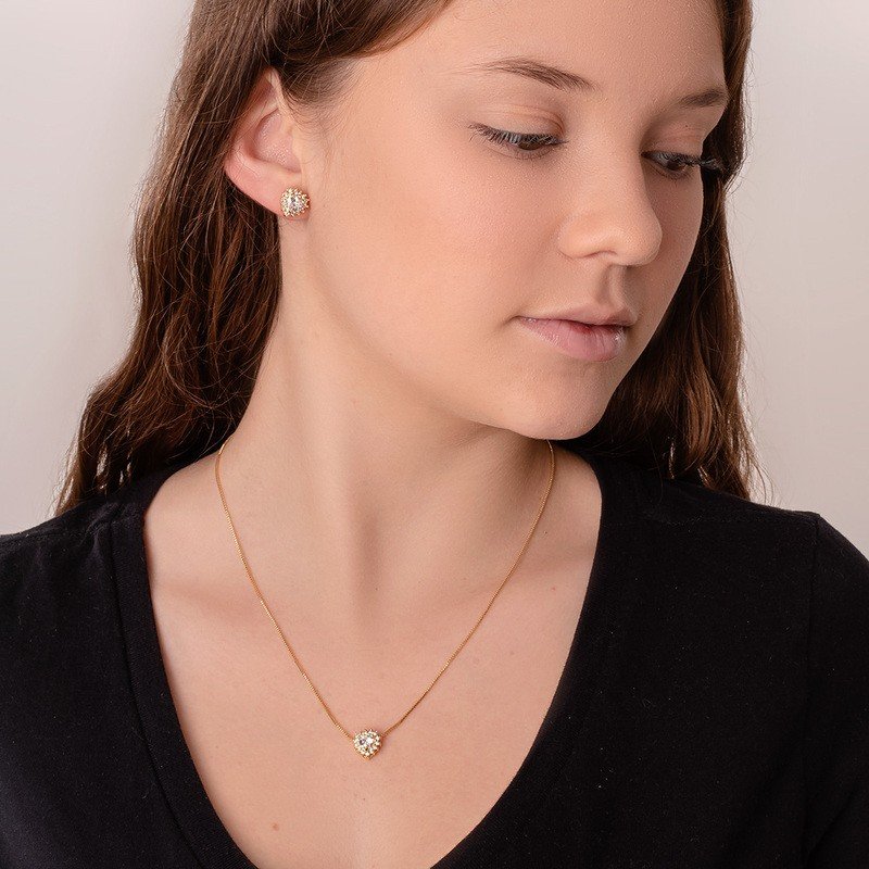 Brinco Zircônia Coração Banhado a Ouro 18k