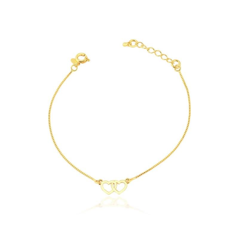 Pulseira Dois Corações Banhado a Ouro 18k