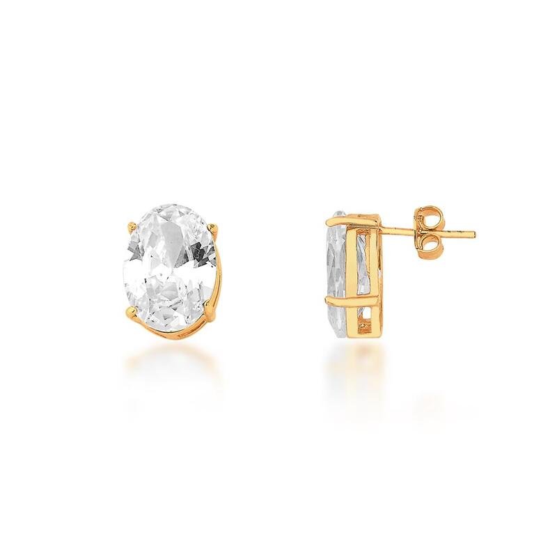 Brinco Zircônia Oval Banhado a Ouro 18k