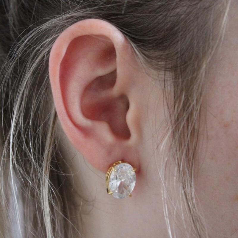 Brinco Zircônia Oval Banhado a Ouro 18k