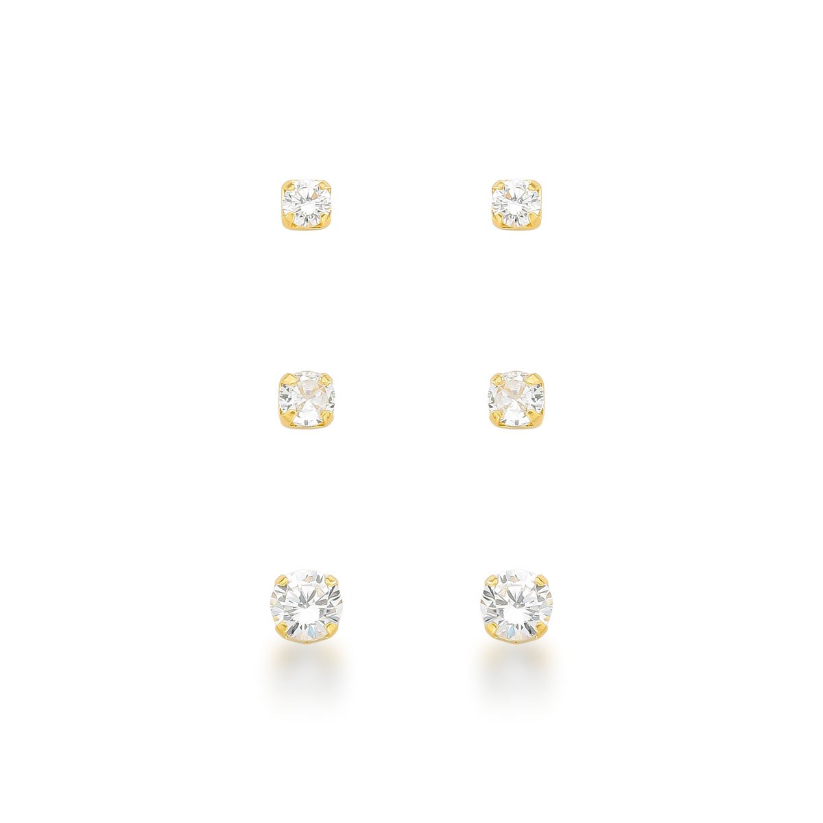 Trio Zircônias Banhado a Ouro 18k