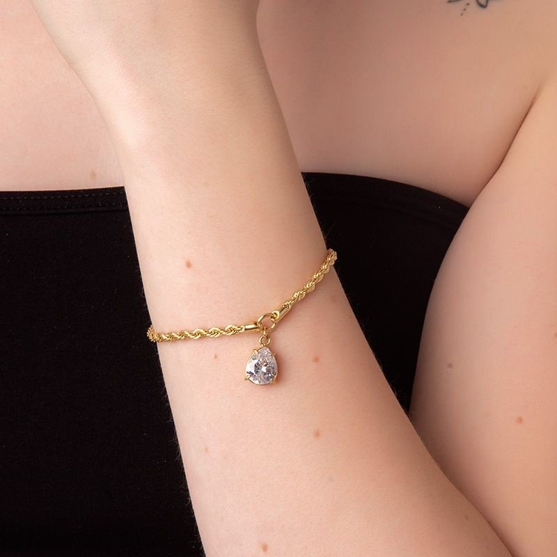 Pulseira Zircônia Gota Banhado a Ouro 18k