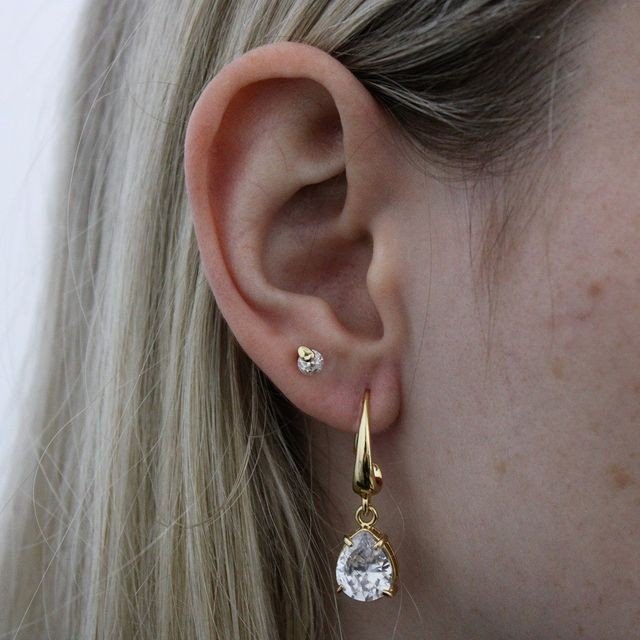 Brinco Zircônia Gota Banhado a Ouro 18k