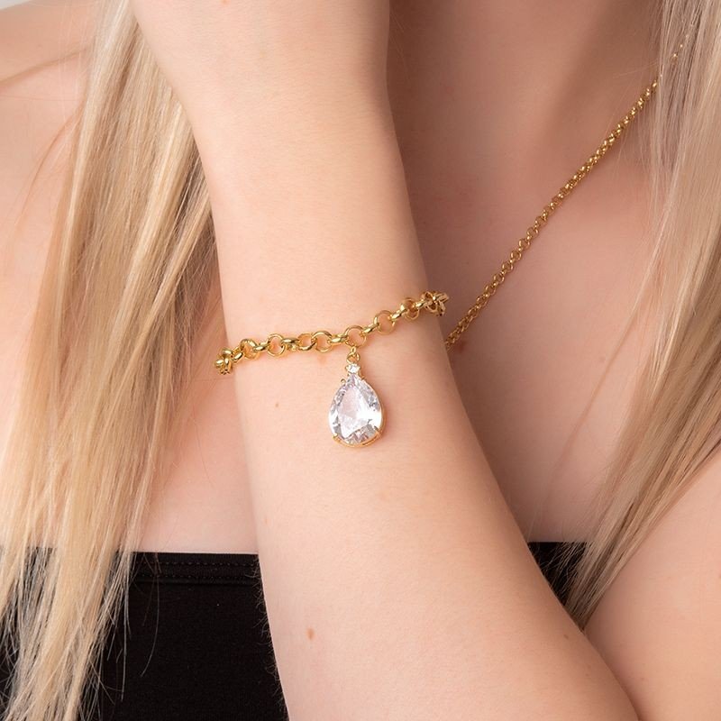 Pulseira Zircônia Gota Banhado a Ouro 18k