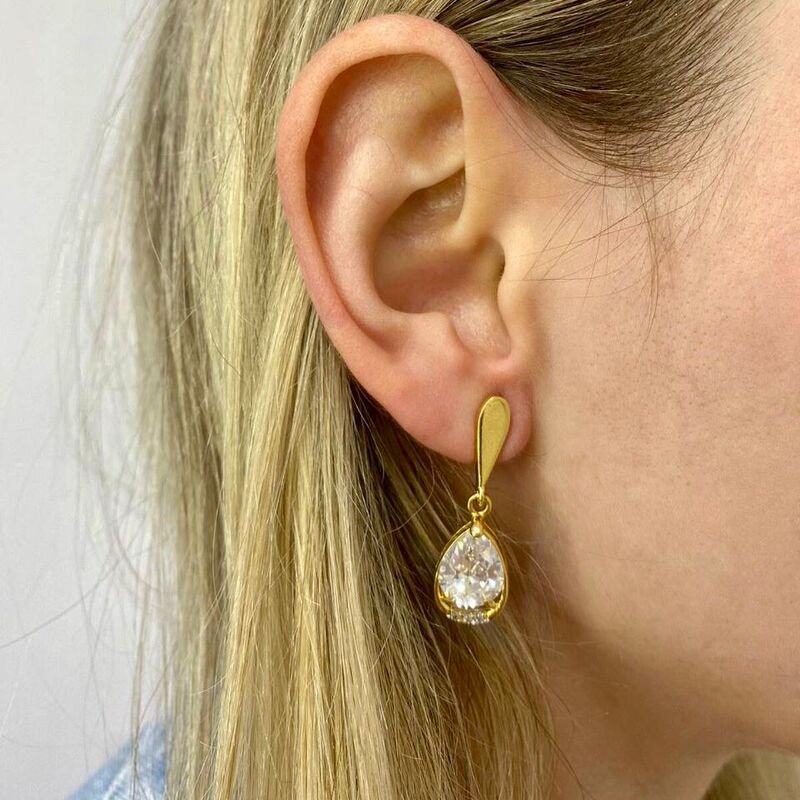 Brinco Gota com Micro Zircônias Banhado a Ouro 18k