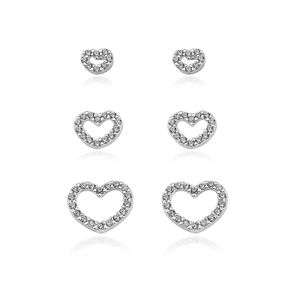Trio de Corações Micro Zircônias Prata 925