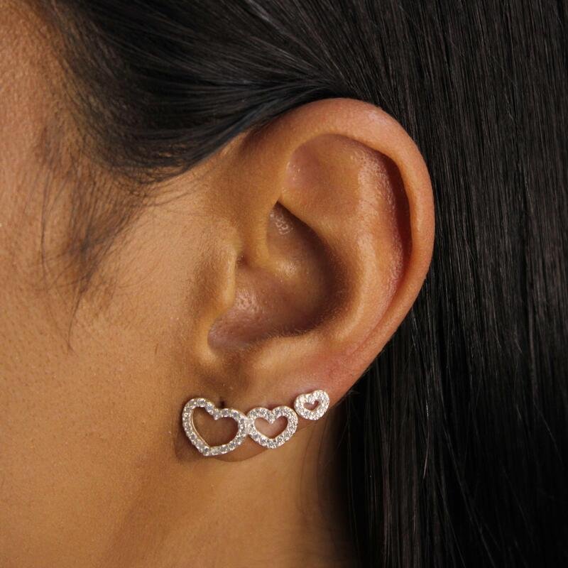 Trio de Corações Micro Zircônias Prata 925