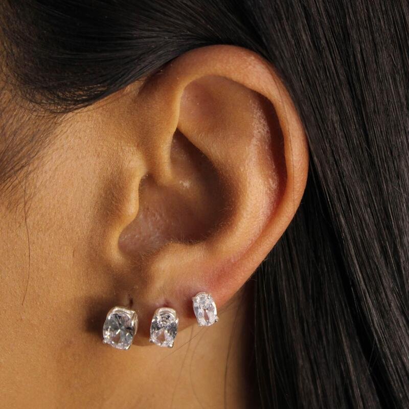 Trio de Pedra Oval Prata 925