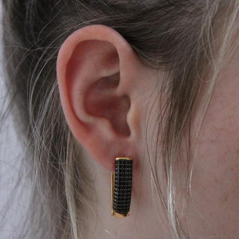 Brinco Click Micro Zircônia Negra Banhado a Ouro 18k