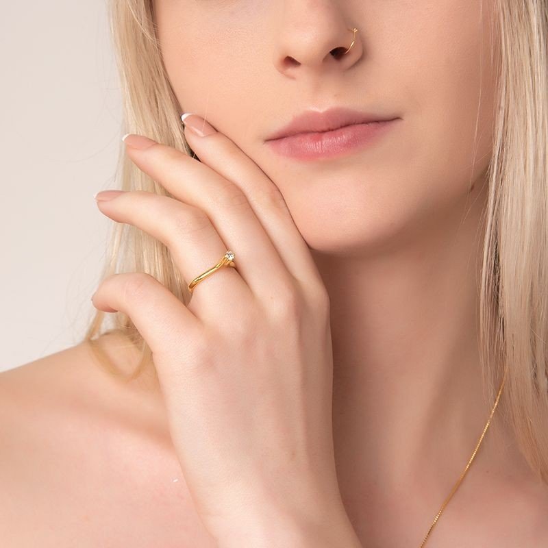 Anel Solitário Banhado a Ouro 18k