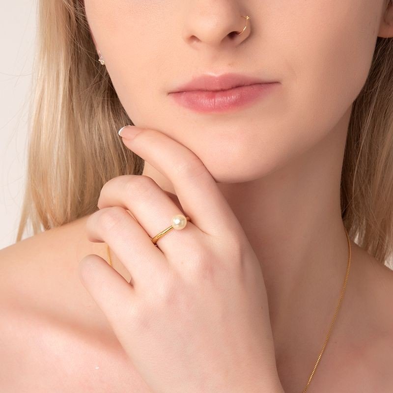 Anel Pérola Sintética Banhado a Ouro 18k