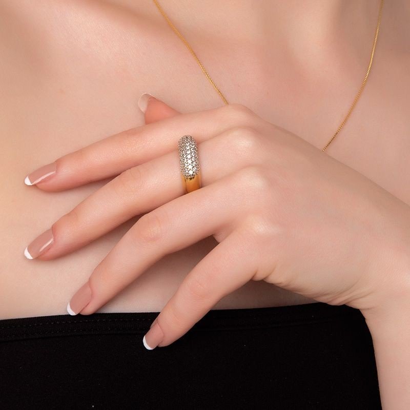 Anel Micro Zircônias Banhado a Ouro 18k