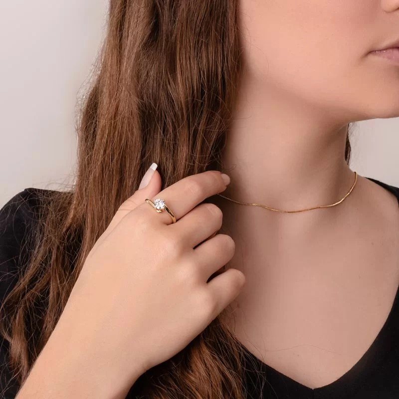 Anel Solitário Banhado a Ouro 18k