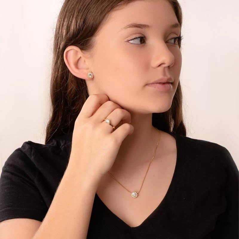 Anel Solitário Banhado a Ouro 18k