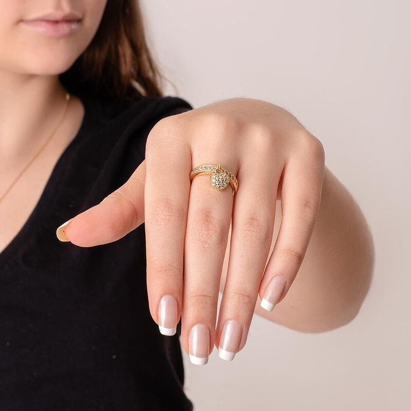 Anel Coração e Micro Zircônias Banhado a Ouro 18k
