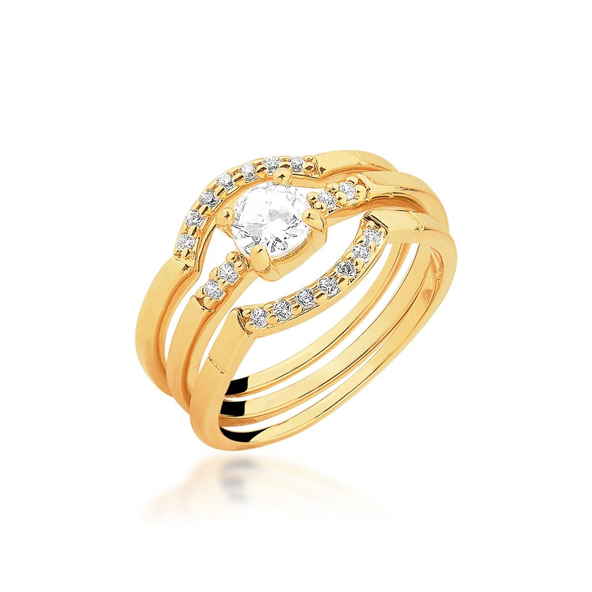 Anel Trio Zircônia e Micro Zircônias Banhado a Ouro 18k