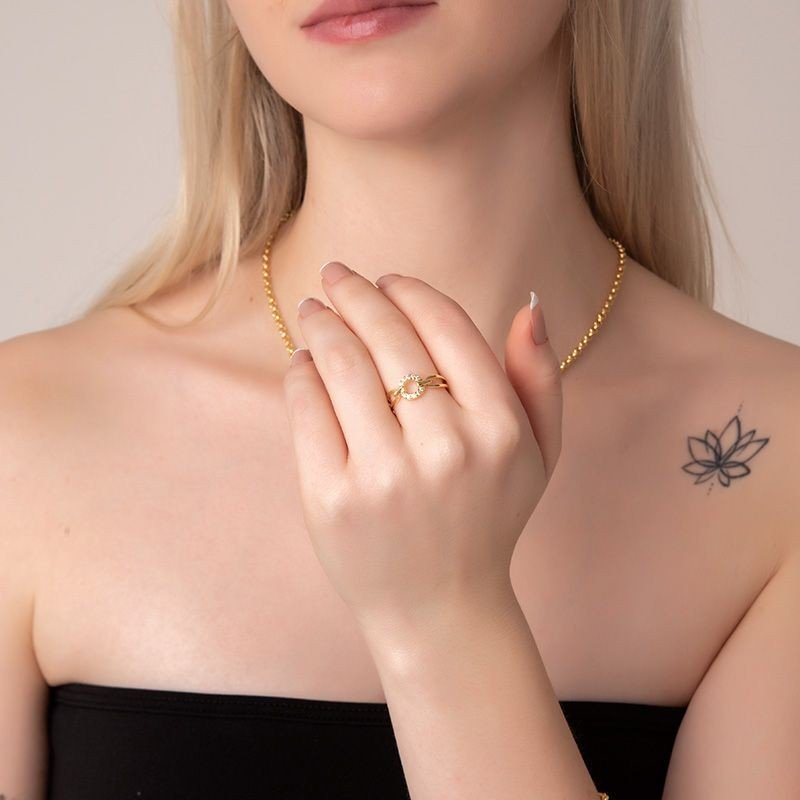 Anel Micro Zircônias Banhado a Ouro 18k