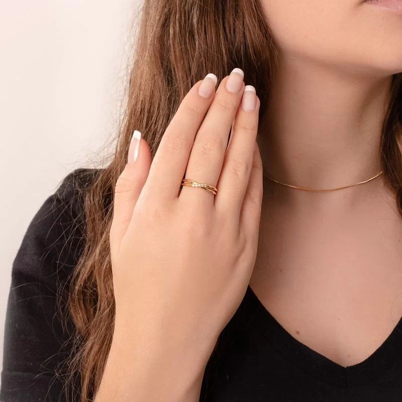 Anel Micros Zircônias Banhado a Ouro 18k