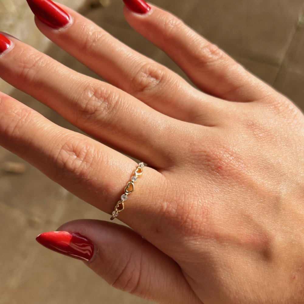 Anel Corações Banhado a Ouro 18k