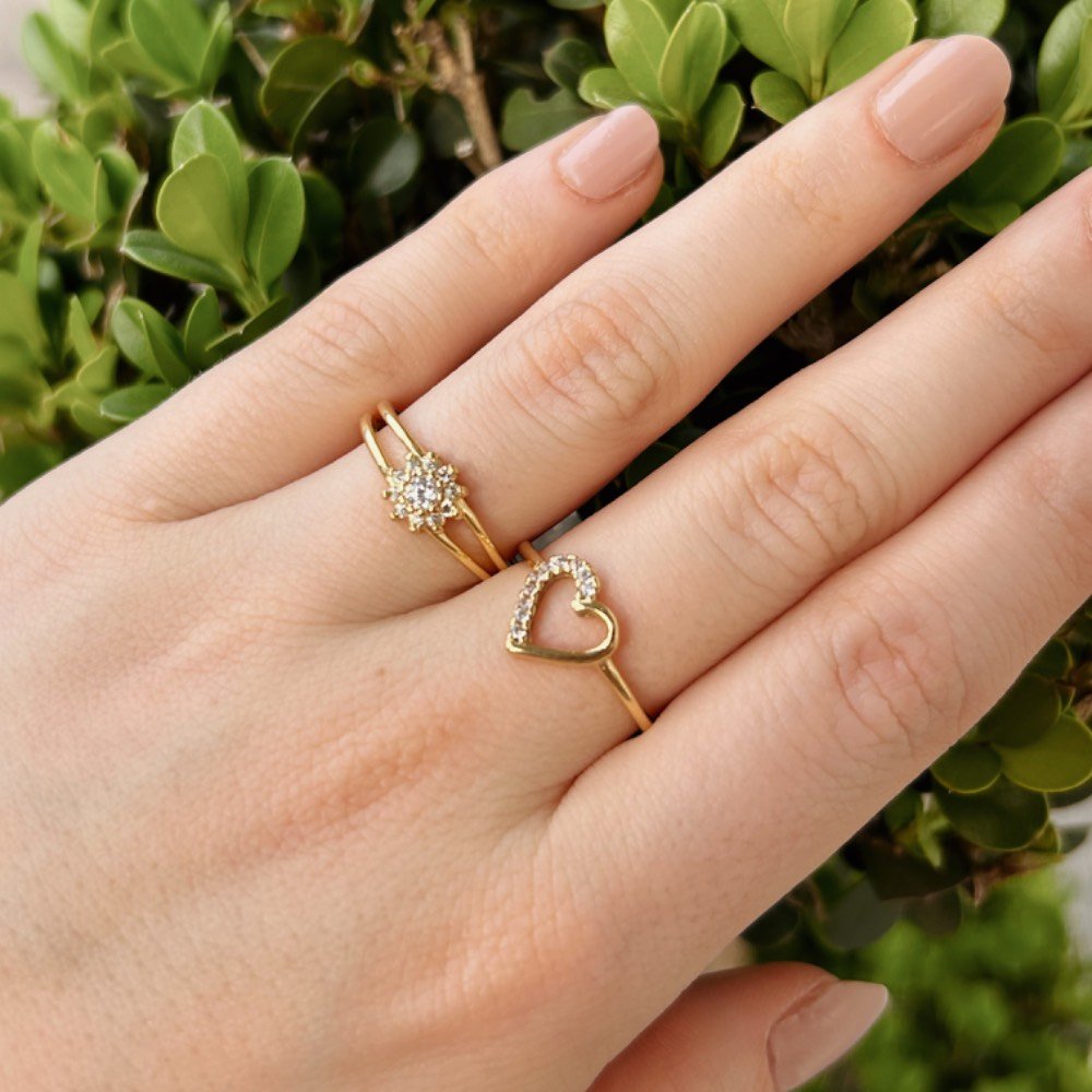 Anel Coração Banhado a Ouro 18k