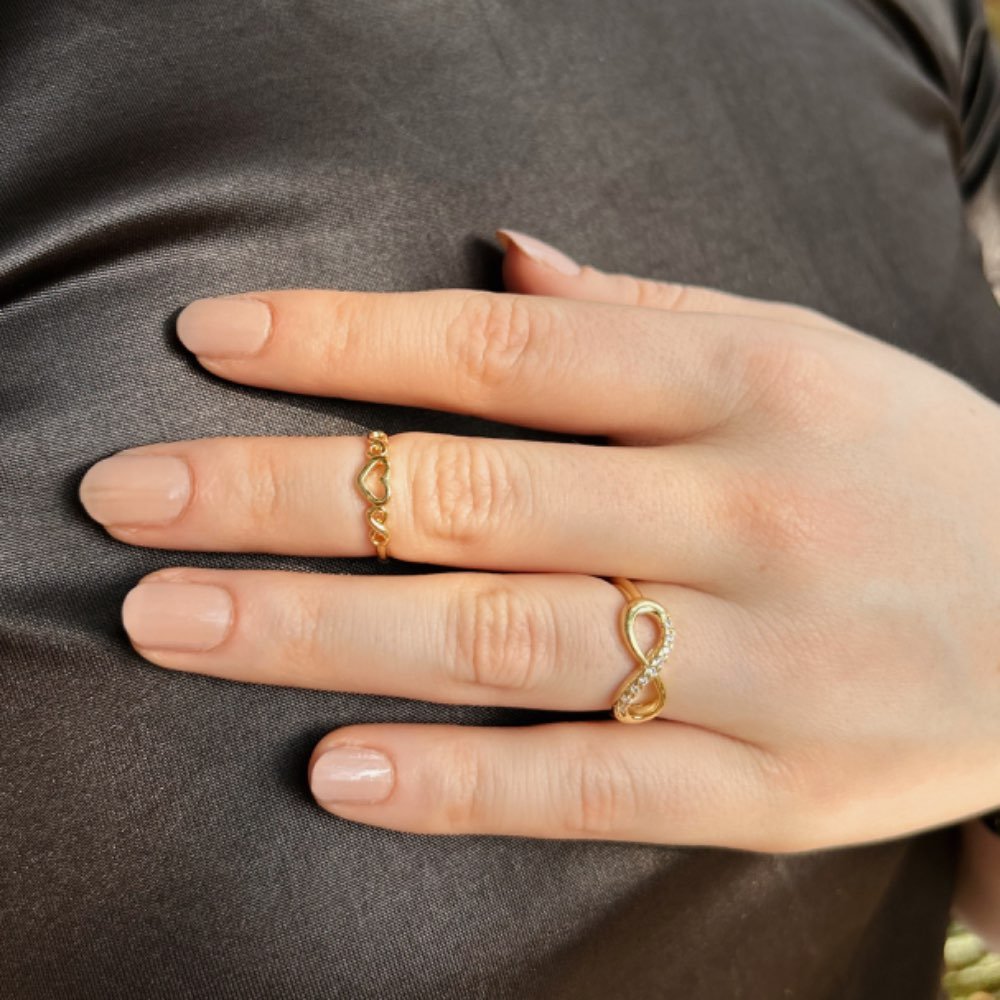 Anel Coração e Infinitos Banhado a Ouro 18k