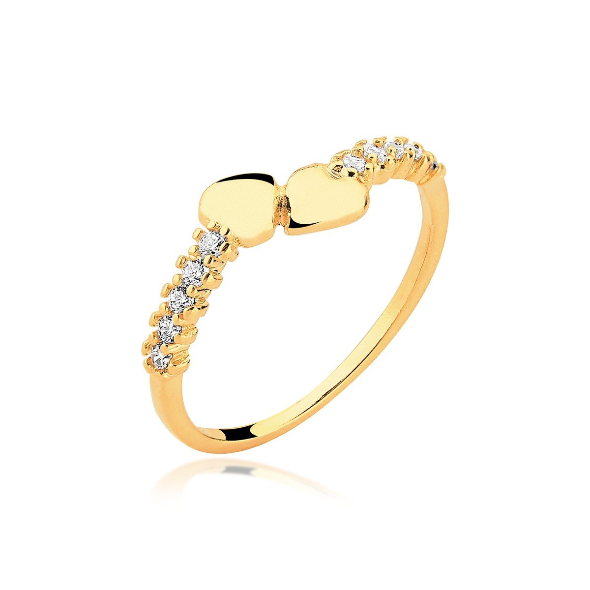 Anel Dois Corações e Micro Zircônias Banhado a Ouro 18k