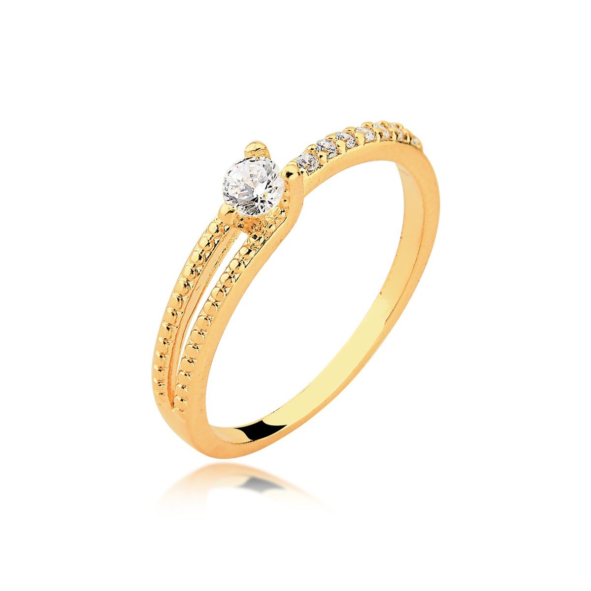 Anel Zircônia e Micro Zircônias Banhado a Ouro 18k