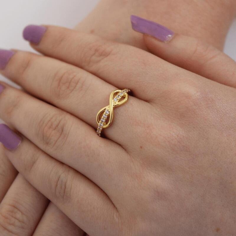 Anel Infinito Micro Zircônias Banhado a Ouro 18k